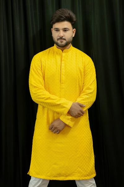 Blazing Yellow Chikankari Sequined Kurta - Vachan