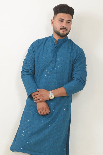 Blue Chikankari Sequined Kurta - Vachan