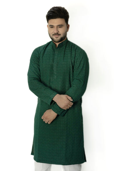 Bottle Green Chikankari Kurta - Vachan