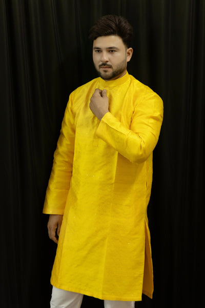 Bright Yellow Jacquard Kurta - Vachan