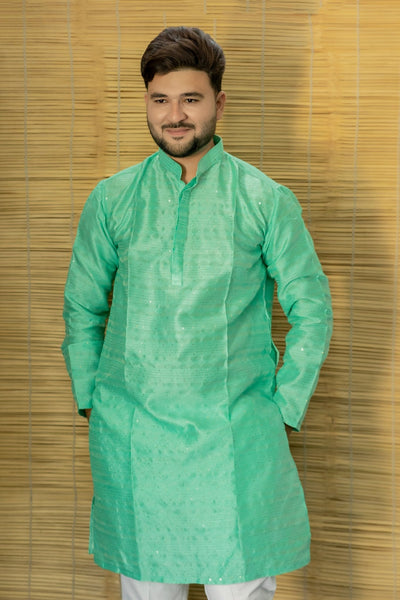 Fern Green Jacquard Kurta - Vachan