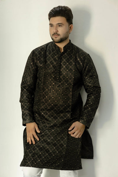 Jet Black Jacquard Kurta - Vachan