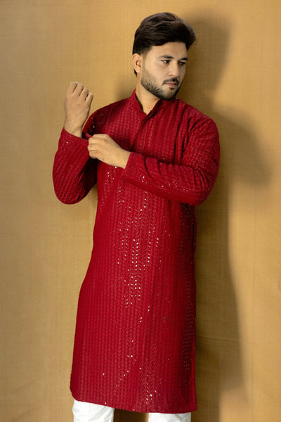 Maroon Chikankari Sequined Kurta - Vachan