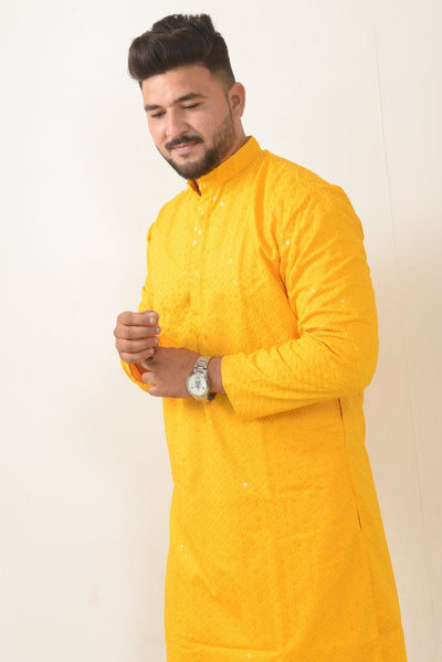 Orange Chikankari Sequined Kurta - Vachan